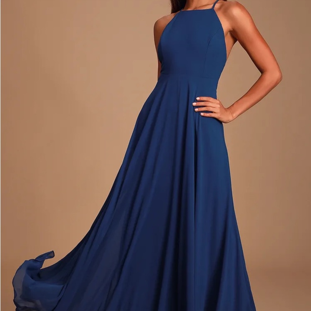 LULU’S Mythical Kind of Love Navy Maxi Dress Formal Wedding Boho Bridesmaid